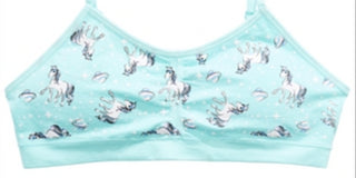 Maidenform Little &amp; Big Girl's Unicorn Print Sutiã Cropped Franzido Azul Tamanho Grande