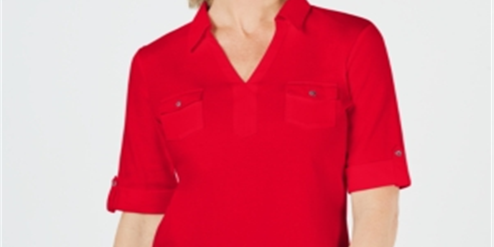 Karen Scott Top Feminino de Algodão com Gola Johnny Vermelho Tamanho Grande