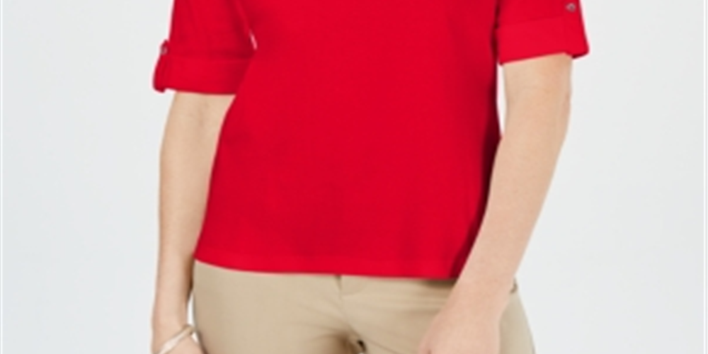 Karen Scott Top Feminino de Algodão com Gola Johnny Vermelho Tamanho Grande