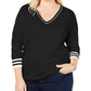 Suéter feminino Tommy Hilfiger Plus Cotton com decote em V, preto, tamanho 1X