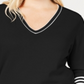 Suéter feminino Tommy Hilfiger Plus Cotton com decote em V, preto, tamanho 1X