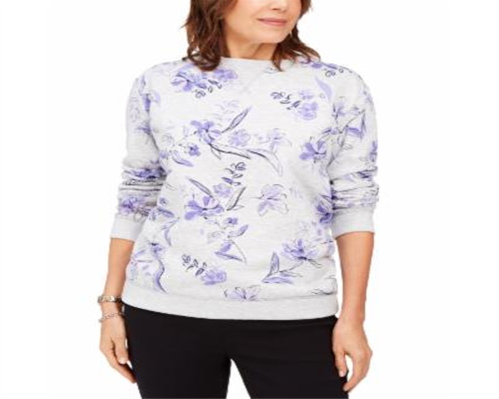 Karen Scott Moletom Feminino de Lã com Estampa Floral Roxo Tamanho X-G