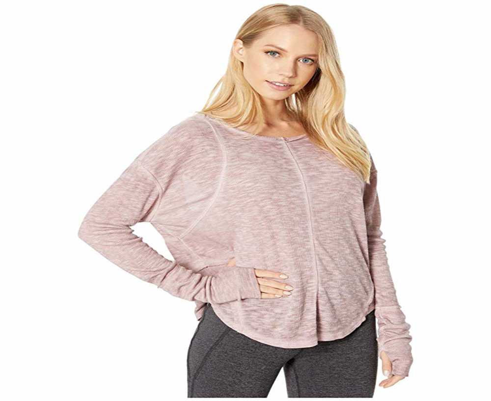 Camiseta feminina Free People Lay Up, roxa, tamanho grande