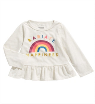 Camiseta Peplum Felicidade para Meninas First Impressions, Cinza, Tamanho 4T