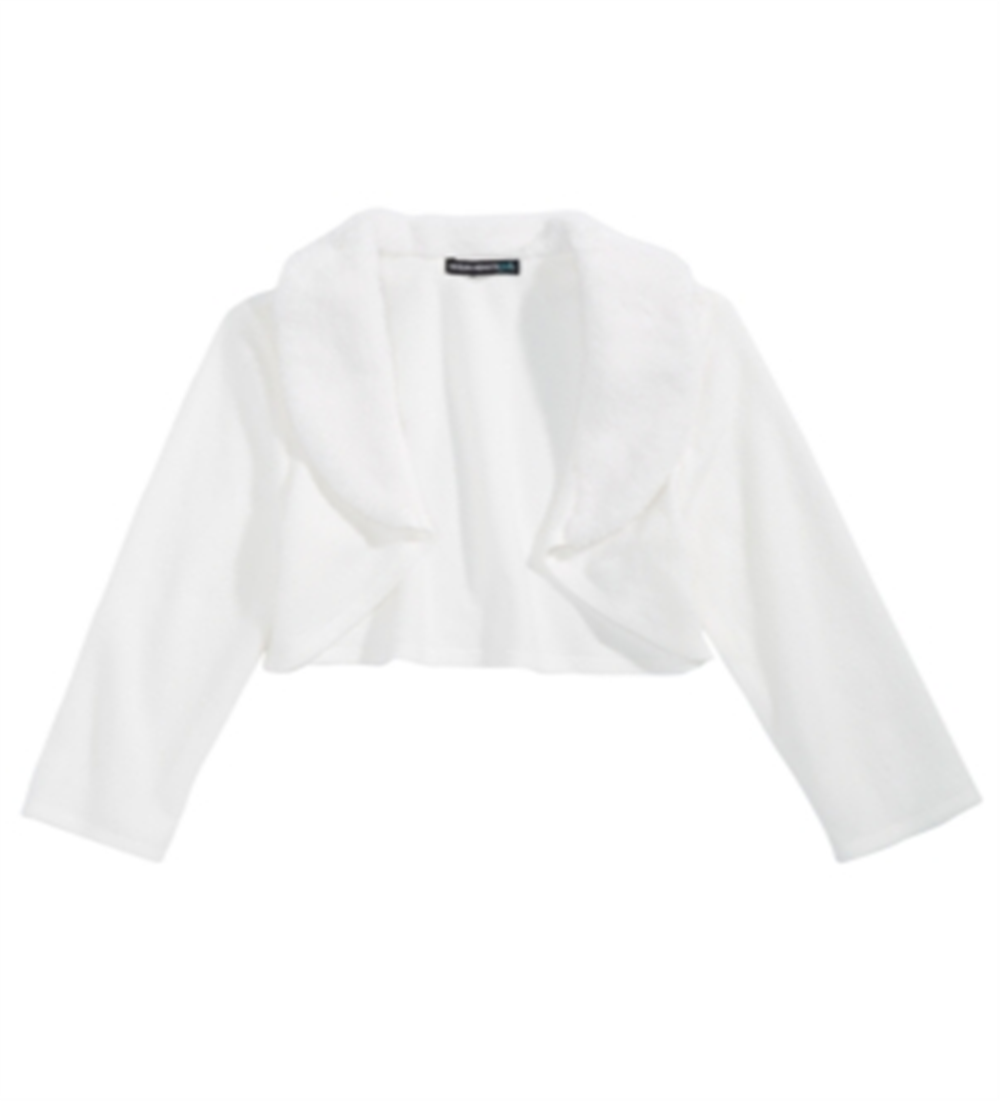 Cardigan com acabamento em pele sintética e corações de lantejoulas para meninas grandes, tamanho médio, branco