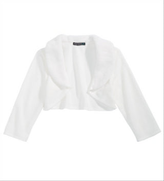 Cardigan com acabamento em pele sintética e corações de lantejoulas para meninas grandes, tamanho médio, branco