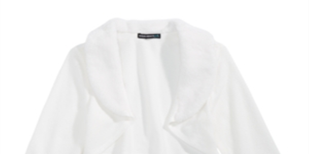 Cardigan com acabamento em pele sintética e corações de lantejoulas para meninas grandes, tamanho médio, branco