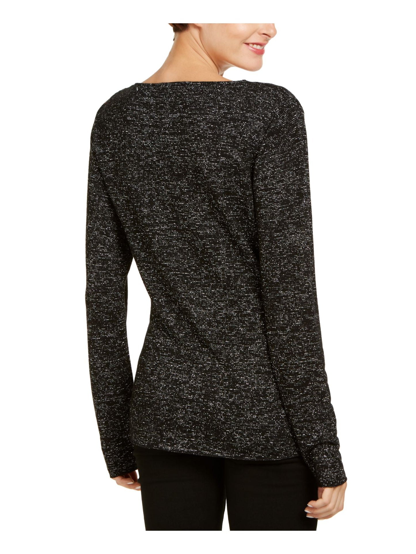 Suéter feminino com glitter e manga comprida e gola V da INC International Concepts, preto, tamanho pequeno