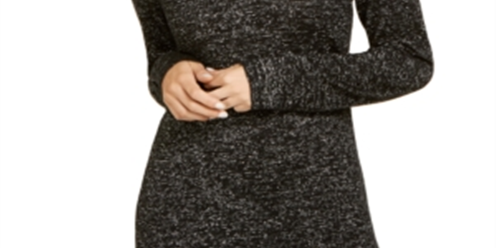 Suéter feminino com glitter e manga comprida e gola V da INC International Concepts, preto, tamanho pequeno