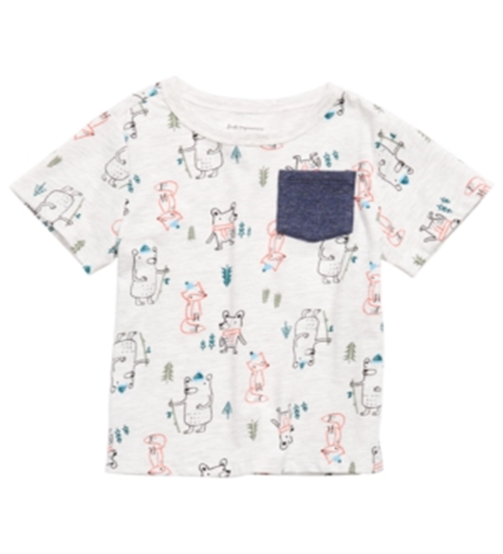 Camiseta infantil com estampa de floresta e bolso First Impressions, cinza, tamanho 4T