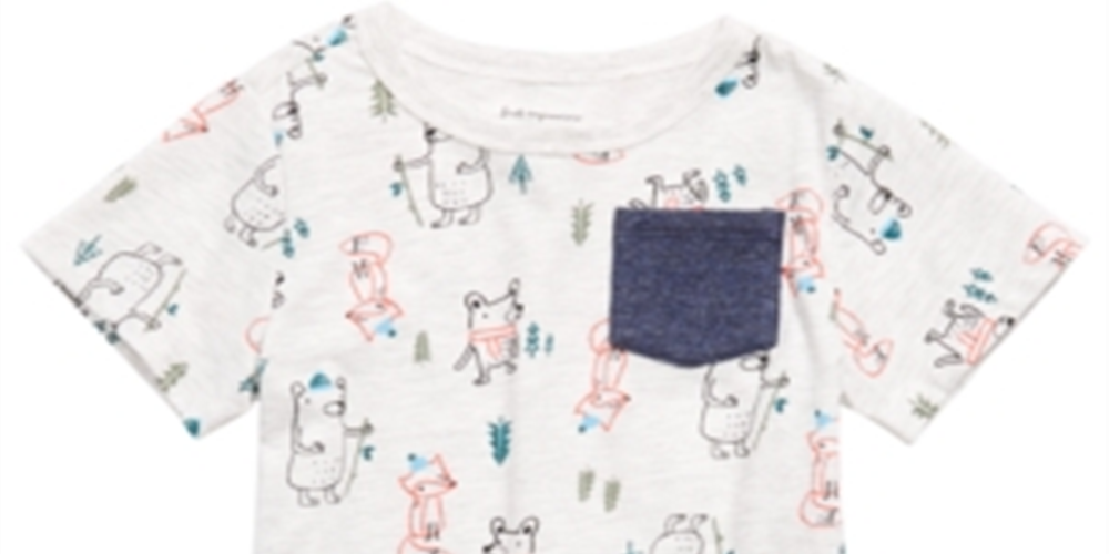 Camiseta infantil com estampa de floresta e bolso First Impressions, cinza, tamanho 4T
