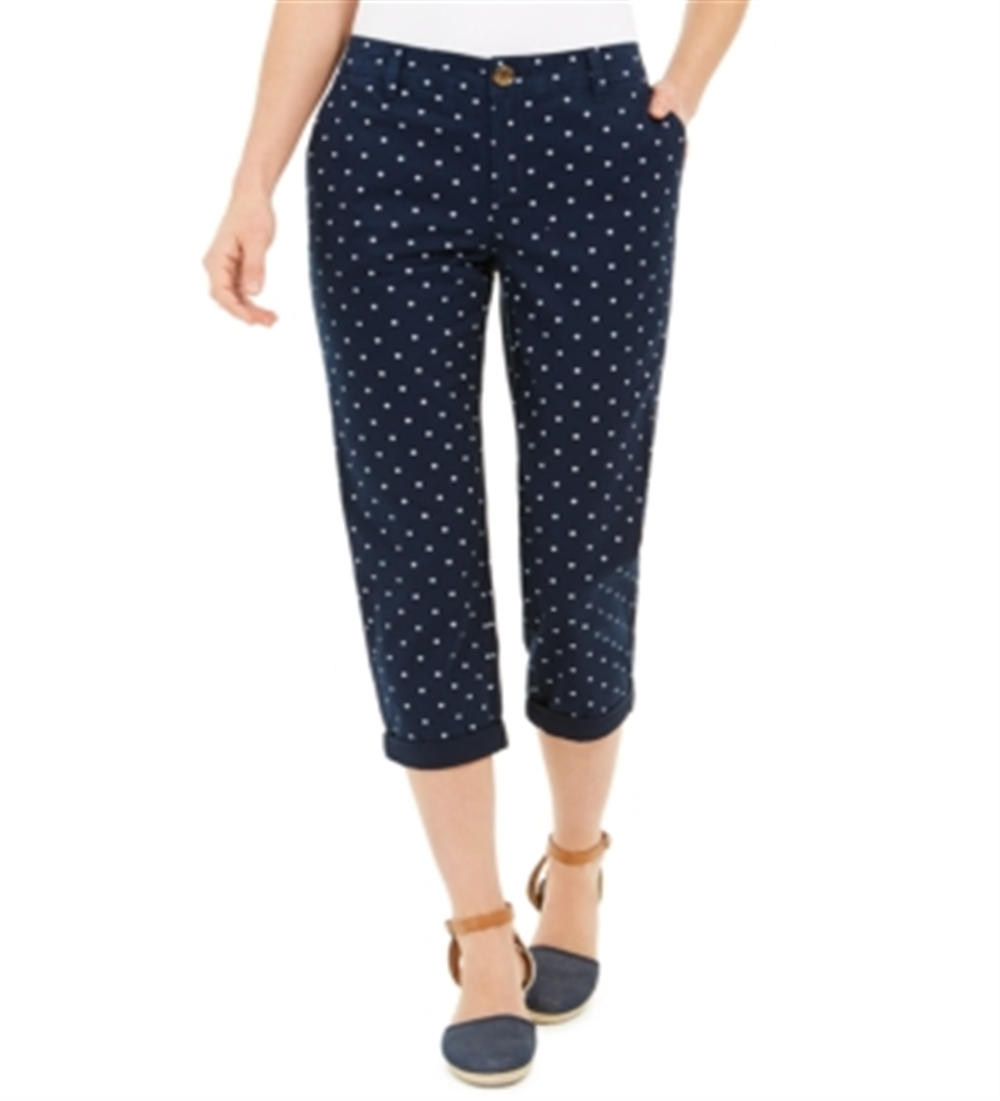 Calça Capri Chino de Bolinhas Feminina Style &amp; Co Azul Tamanho 6