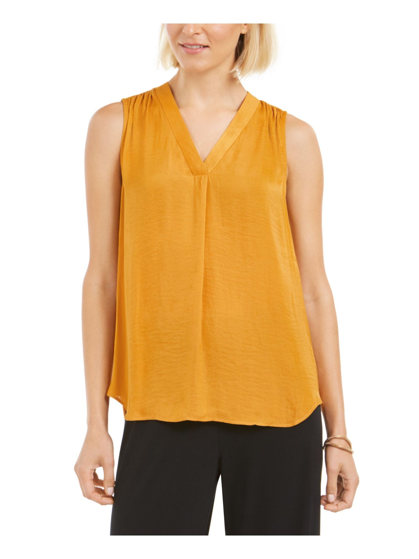 Blusa feminina sem mangas com decote em V Alfani, amarela, tamanho médio