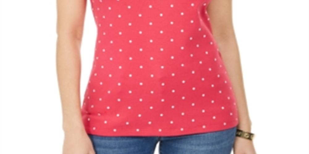 Karen Scott Blusa feminina de algodão com decote canoa e estampa bordada, rosa, tamanho pequeno