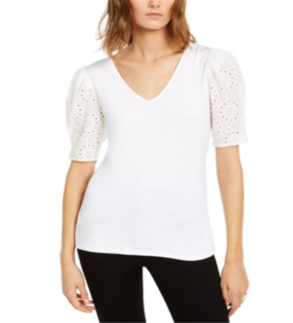 INC International Concepts Top feminino com manga bufante e ilhós, branco, tamanho X-S