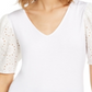 INC International Concepts Top feminino com manga bufante e ilhós, branco, tamanho X-S