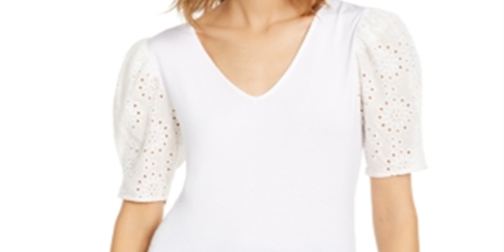 INC International Concepts Top feminino com manga bufante e ilhós, branco, tamanho X-S