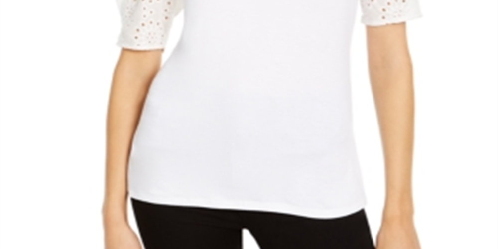 INC International Concepts Top feminino com manga bufante e ilhós, branco, tamanho X-S