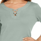Camiseta feminina Karen Scott de algodão com cadarço Aqua Chill tamanho P