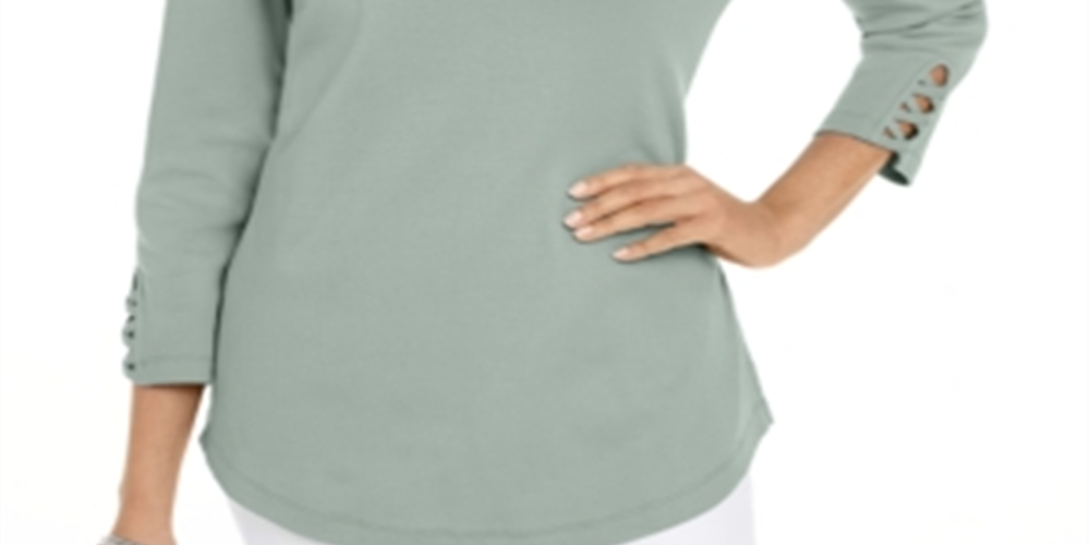 Camiseta feminina Karen Scott de algodão com cadarço Aqua Chill tamanho P