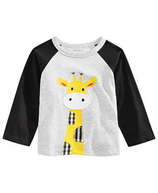 Camiseta infantil estampada com girafa First Impressions para meninos, cinza, tamanho 6 a 9 meses