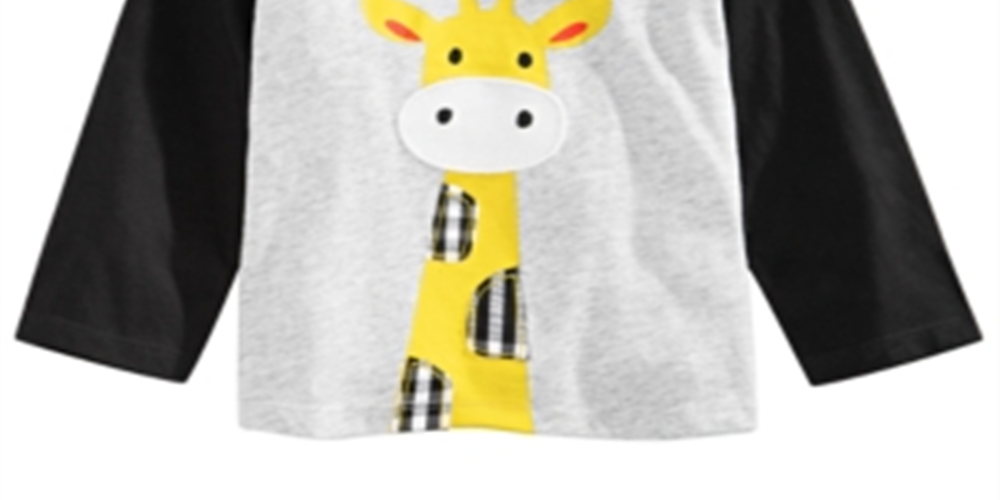 Camiseta infantil estampada com girafa First Impressions para meninos, cinza, tamanho 6 a 9 meses