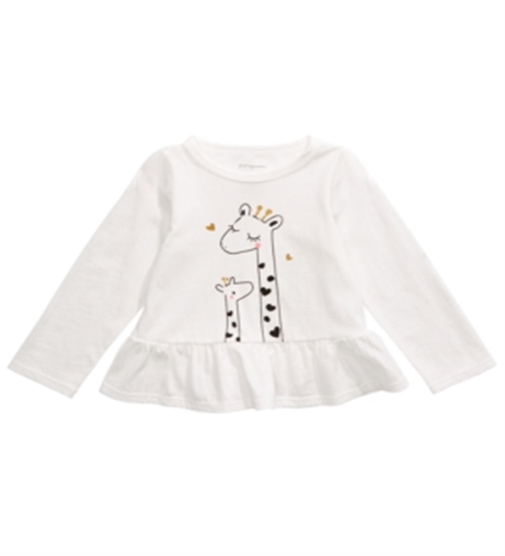 Blusa Peplum Girafa de Algodão para Bebê Menina First Impressions, Branca, Tamanho 3-6M