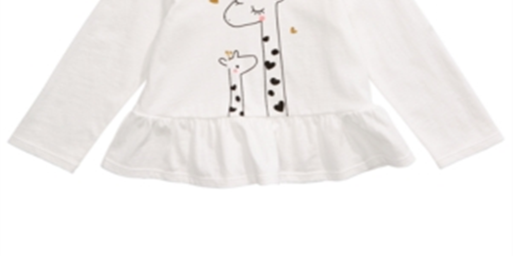 Blusa Peplum Girafa de Algodão para Bebê Menina First Impressions, Branca, Tamanho 3-6M