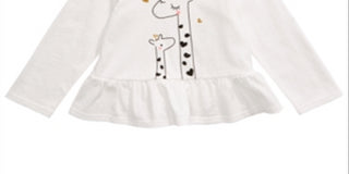 Blusa Peplum Girafa de Algodão para Bebê Menina First Impressions, Branca, Tamanho 3-6M