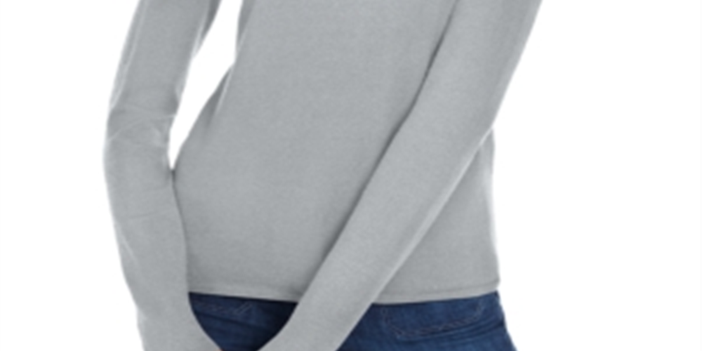 Suéter feminino Maison Jules com gola falsa cinza, tamanho grande