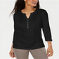 Karen Scott Top Henley Feminino com Renda Frontal Preto Tamanho Médio