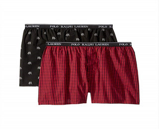 Ralph Lauren Little &amp; Big Boy's 2 unidades de shorts boxer de algodão preto/vermelho tamanho pequeno