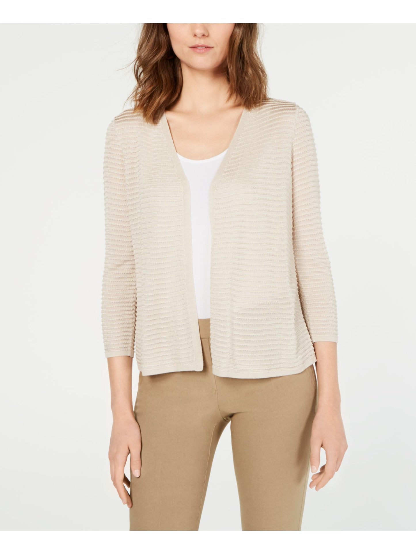Cardigan texturizado Alfani feminino Otto com mangas 3/4, marrom, tamanho médio
