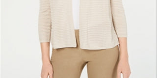 Cardigan texturizado Alfani feminino Otto com mangas 3/4, marrom, tamanho médio