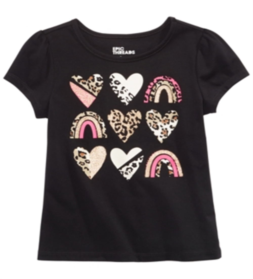 Camiseta infantil Epic Threads com estampa de corações de animais, preta, tamanho 6