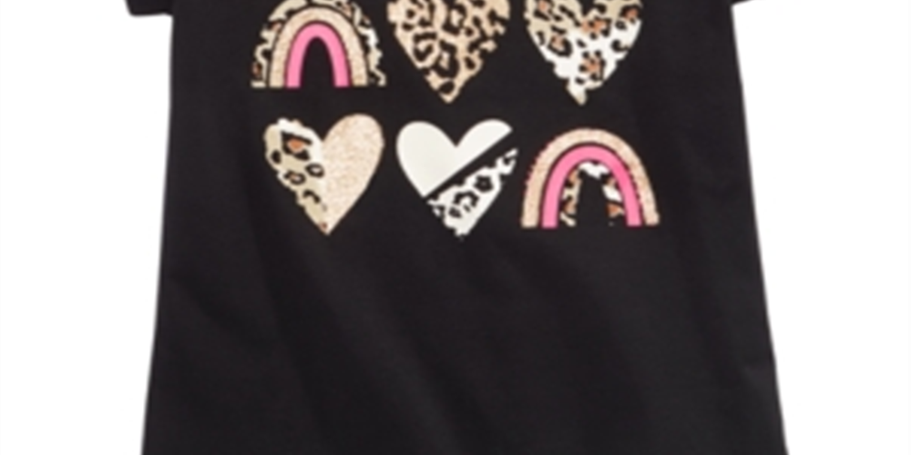 Camiseta infantil Epic Threads com estampa de corações de animais, preta, tamanho 6