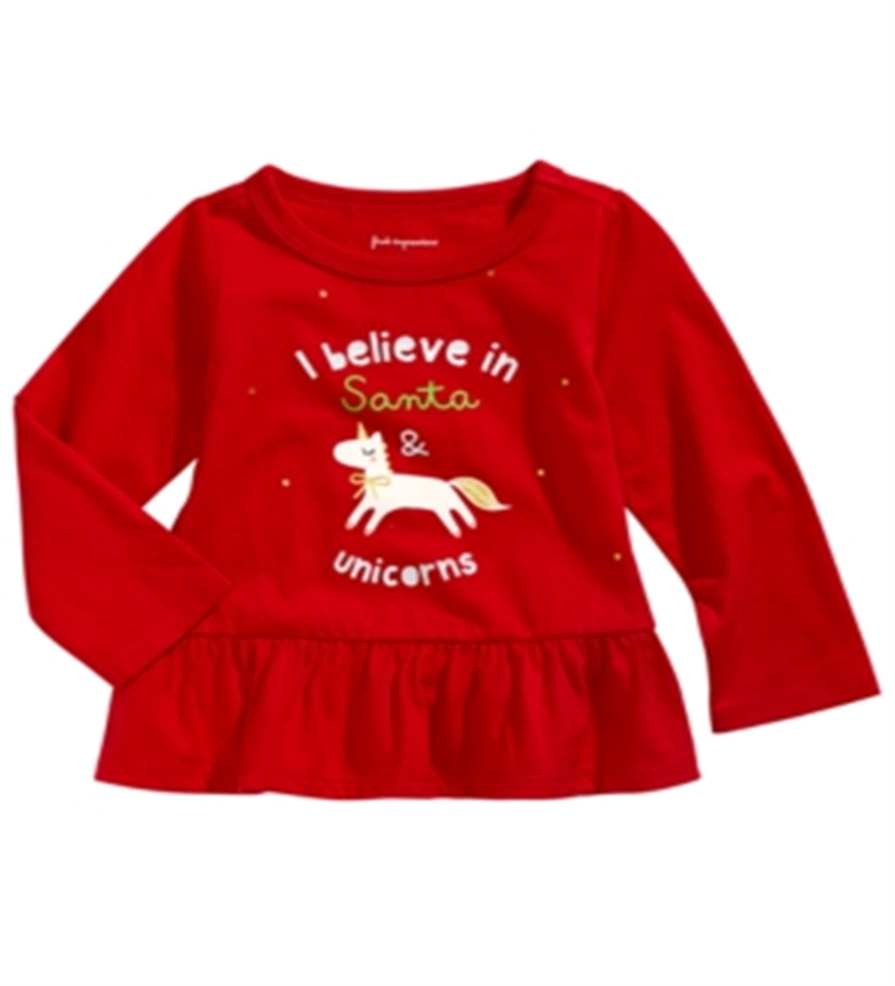 Camiseta de algodão com estampa de unicórnio First Impressions para bebês meninas, vermelha, tamanho 0-3 meses