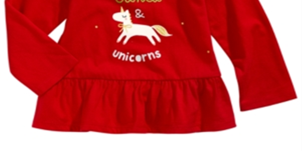 Camiseta de algodão com estampa de unicórnio First Impressions para bebês meninas, vermelha, tamanho 0-3 meses