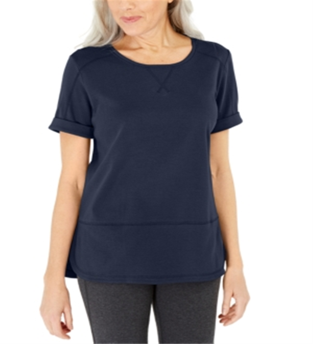 Blusa feminina Karen Scott de algodão com pesponto azul, tamanho médio