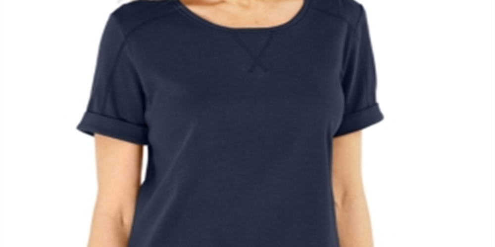 Blusa feminina Karen Scott de algodão com pesponto azul, tamanho médio