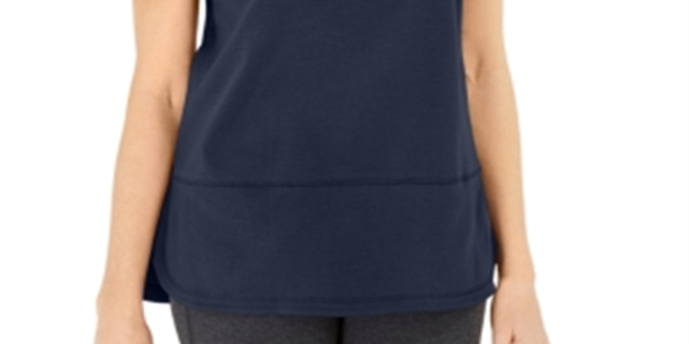 Blusa feminina Karen Scott de algodão com pesponto azul, tamanho médio