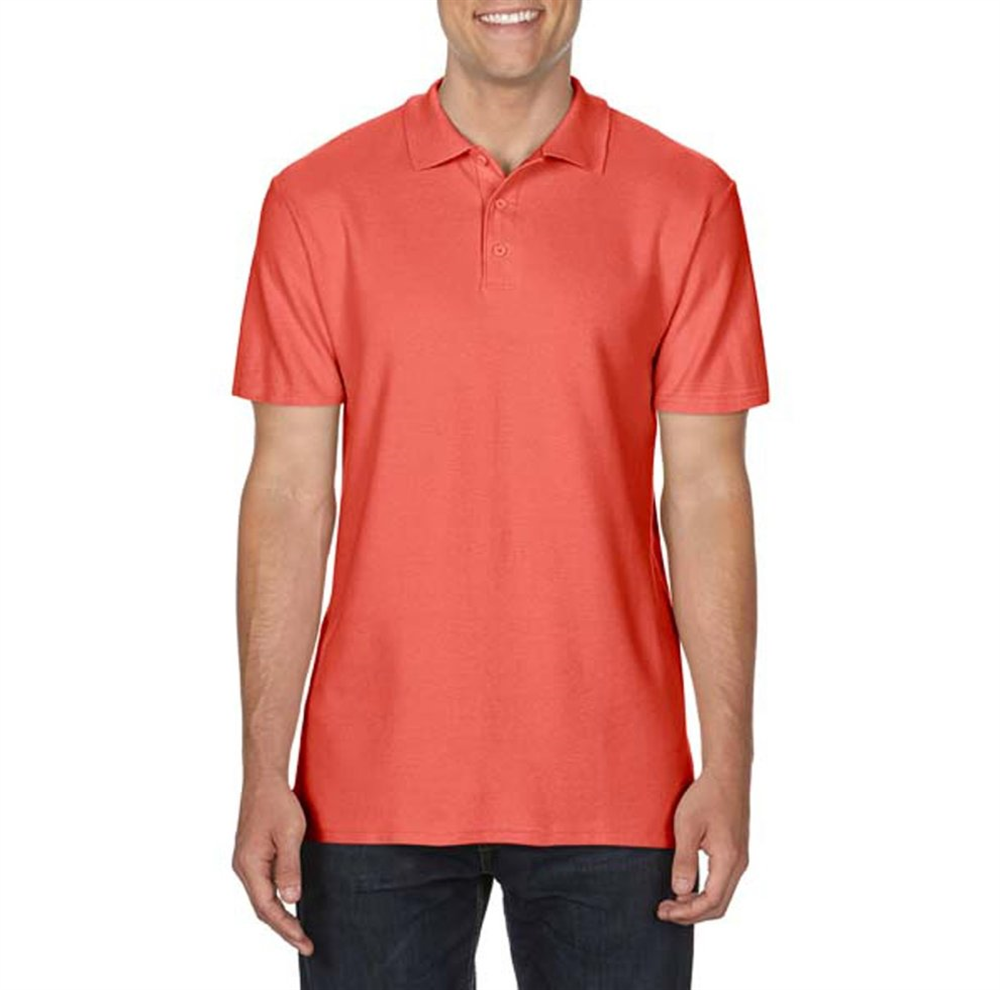 Camisa polo masculina Gildan de manga curta com piquê duplo laranja, tamanho G
