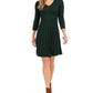 Vestido curto evasê feminino Jessica Howard, manga 3/4, decote em V, verde, tamanho extragrande