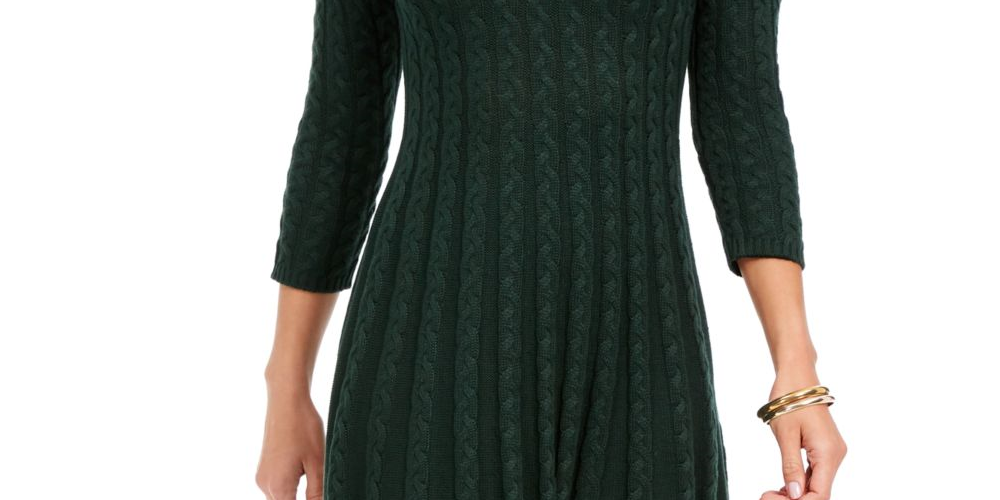Vestido curto evasê feminino Jessica Howard, manga 3/4, decote em V, verde, tamanho extragrande