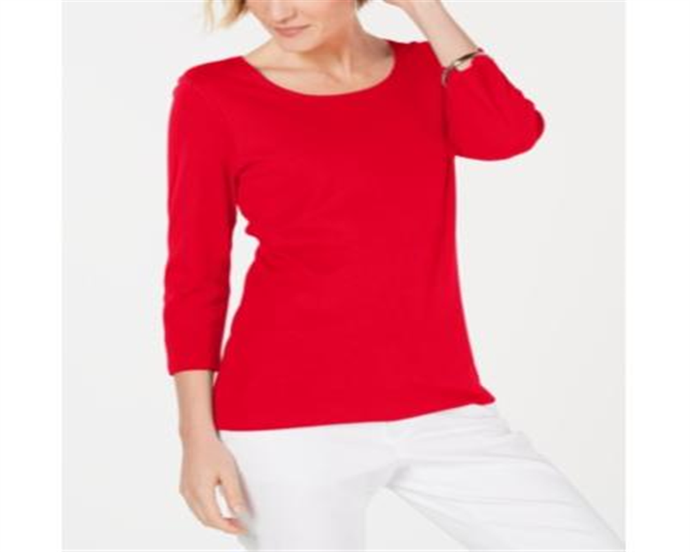 Karen Scott Blusa feminina de algodão com manga 3/4, vermelha, tamanho XX-G