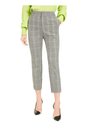 Bar III Women's Plaid Straight Leg Pants Gray Size 0