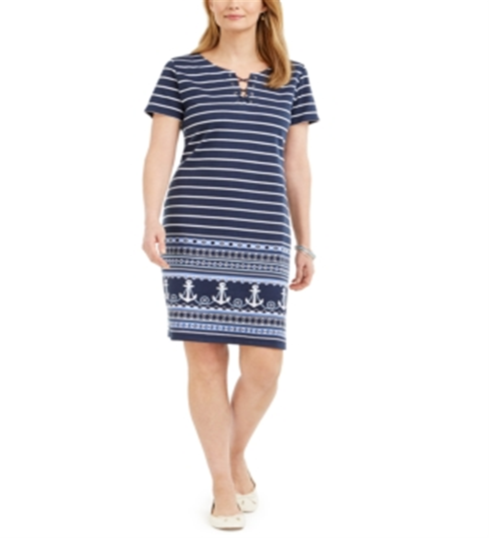 Vestido feminino Karen Scott com amarração e decote dividido, azul, tamanho pequeno