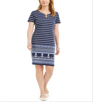 Vestido feminino Karen Scott com amarração e decote dividido, azul, tamanho pequeno