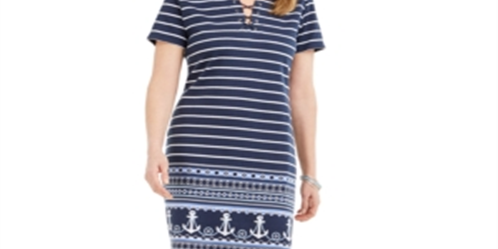 Vestido feminino Karen Scott com amarração e decote dividido, azul, tamanho pequeno