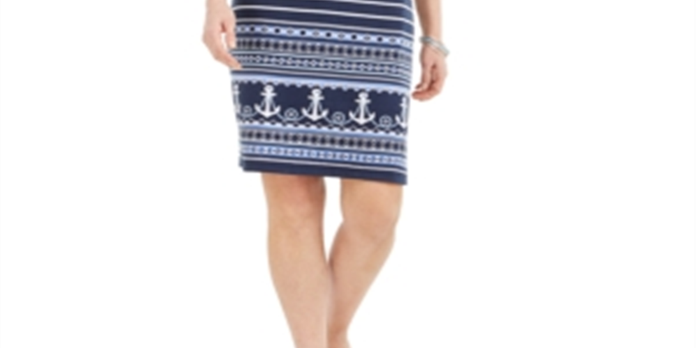 Vestido feminino Karen Scott com amarração e decote dividido, azul, tamanho pequeno